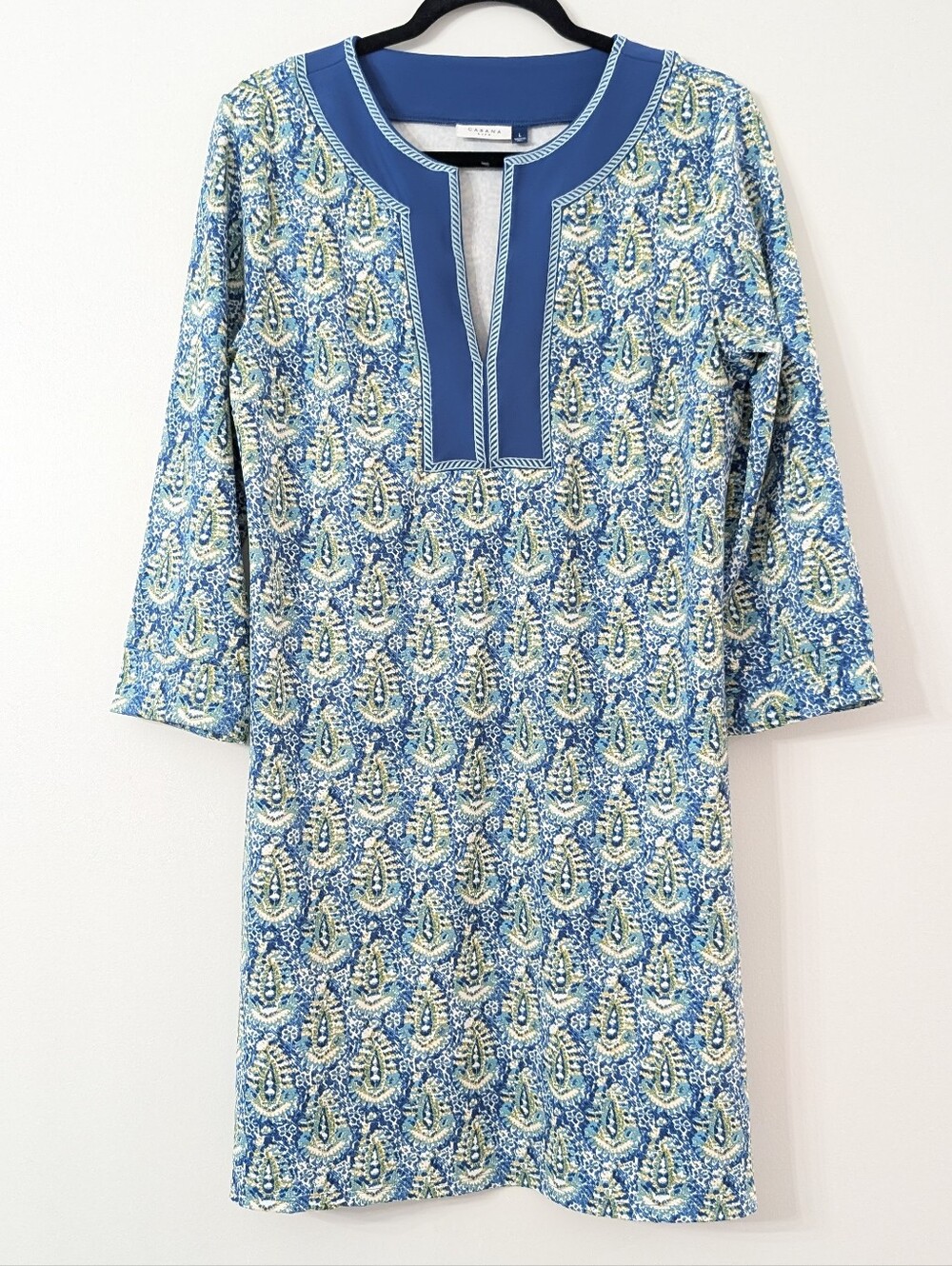 Cabana Life Womens Blue Paisley Printed UPF 50 Shift Dress Tunic Cover Up Size L